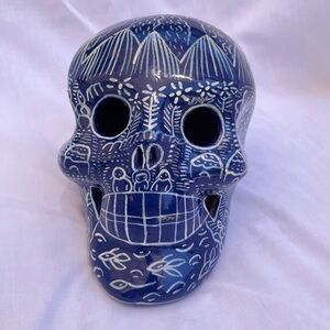 Day of the Dead sculpture, ornamental painted clay skull
